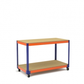 Établi avec roues bleu et orange 2 plateaux tablette aggloméré